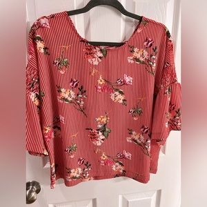 Twine & String striped blouse with floral print, NWOT